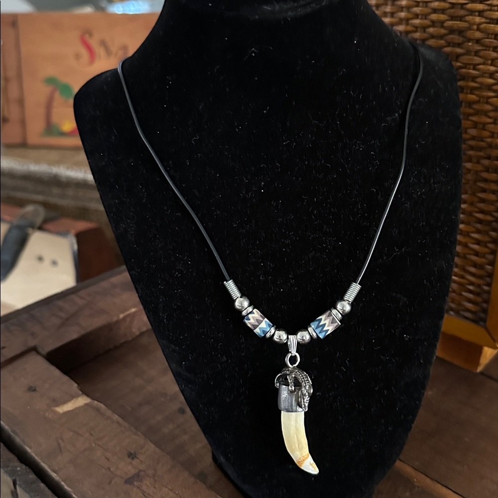 Vintage Tooth n Silver Bead Pendant